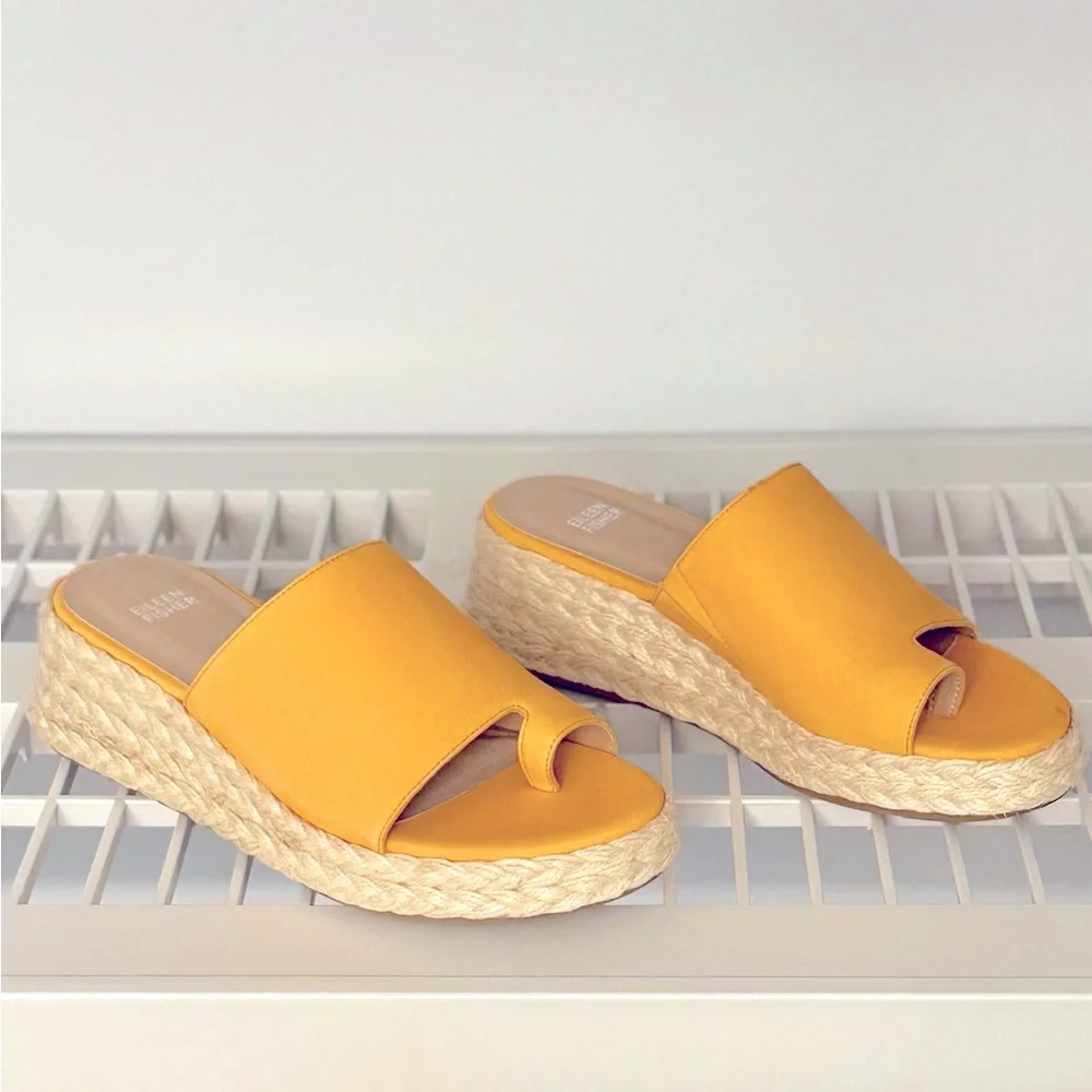 NIB Eileen Fisher Tarry Toe Loop Espadrille Wedge Slide Sandal Mango Size 9.5 - Picture 5 of 10